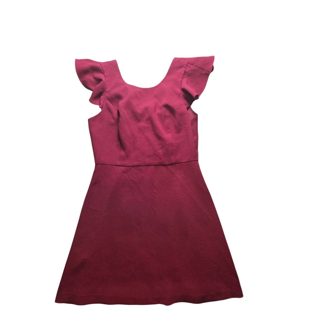 BCBGeneration Burgundy Ruffle Sleeve V-Back Fit and Flare Mini Dress Size 12
